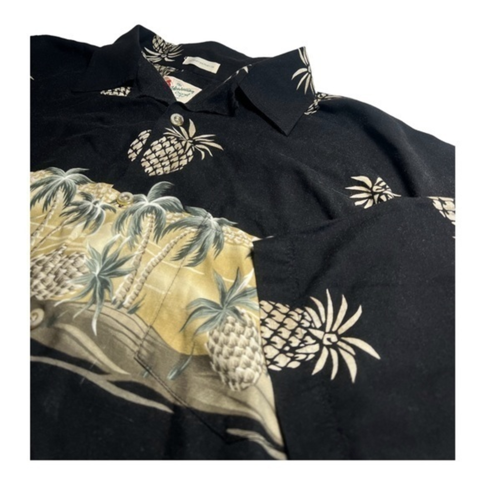 The Hawaiian Original Mens Short Sleeve XL‎ Black Tan Palm Trees Pineapples